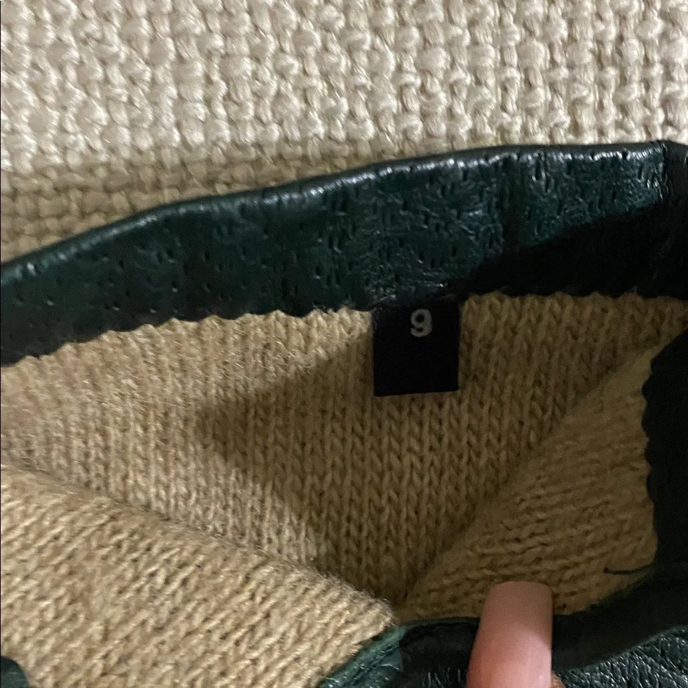 Elegant Dark Green Leather Gloves women 6 cozy cashmere wool lined Y2K event